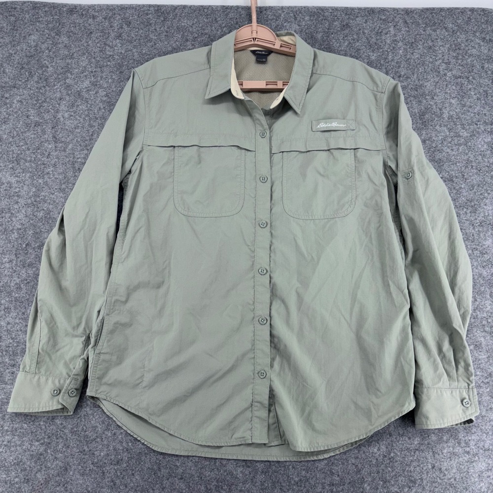 Eddie Bauer Womens Sage Green Ripstop Fishing Shirt Long Sleeve Vented Medium